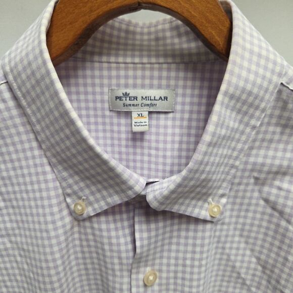 Peter Millar Summer Comfort Purple Performance Gingham Button Down Shirt Size XL - Picture 2 of 10